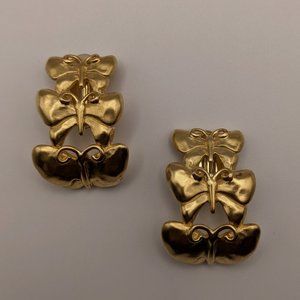 vintage Givenchy gold earrings 3 butterfies